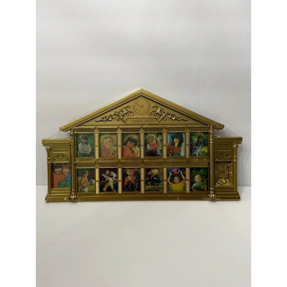 Vintage Gold Schoolhouse Plasti K-12 School Years Multi Photo Collage Frame New